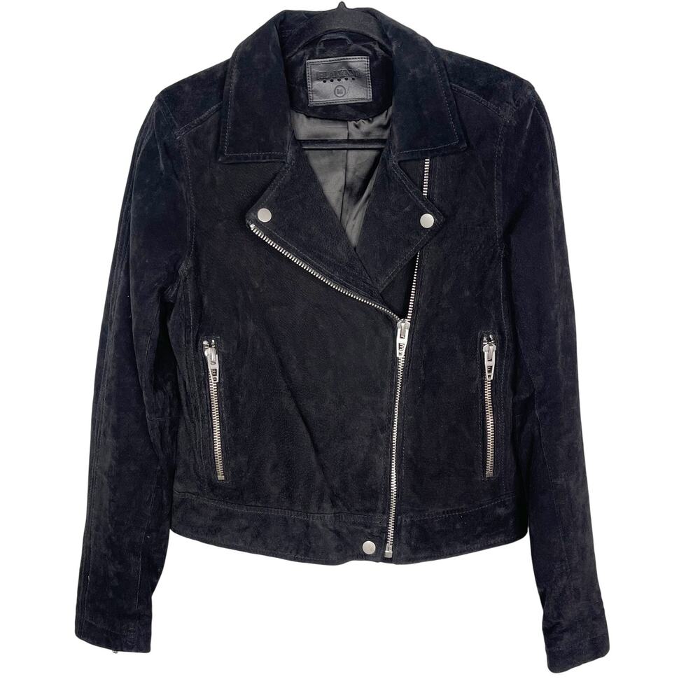 BlankNYC Womens Medium M Black Crop Suede Leather Moto Jacket Asymmetrical Zip